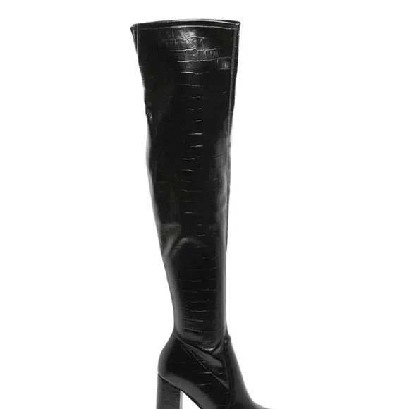 London Rag Croc Embossed Black Over the Knee Boots Sz 5 - Picture 2 of 12